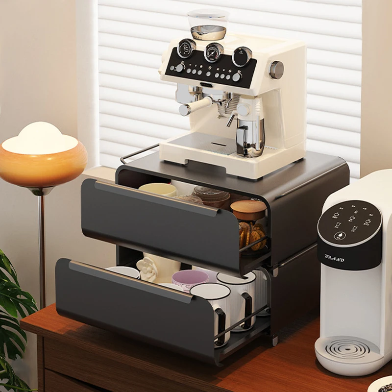 2 Tier Living Room Coffee Machine Rack Metal Pull Out Drawers Pods Capsule Storage Holder Mesa Stacking Mug Cup Organizer Shelf