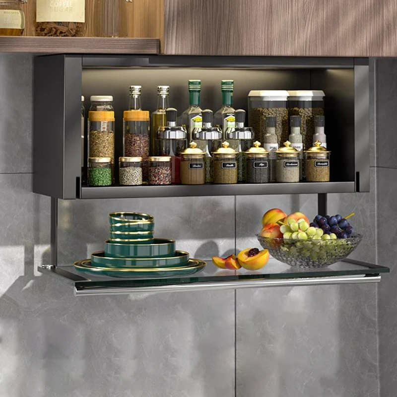 Metal Kitchen Spice Storage Cabinet Rack With Cabinet Door Wall Mount No Punching Seasoning Holder Smart Kitchen Tools Organizer