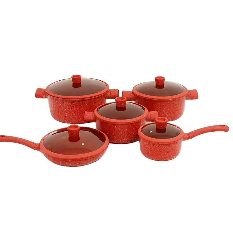 2025 New Design Eco-Friendly 10-Piece Multifunctional Granite Aluminum Nonstick Cookware Set Kitchenware Pots and Pans