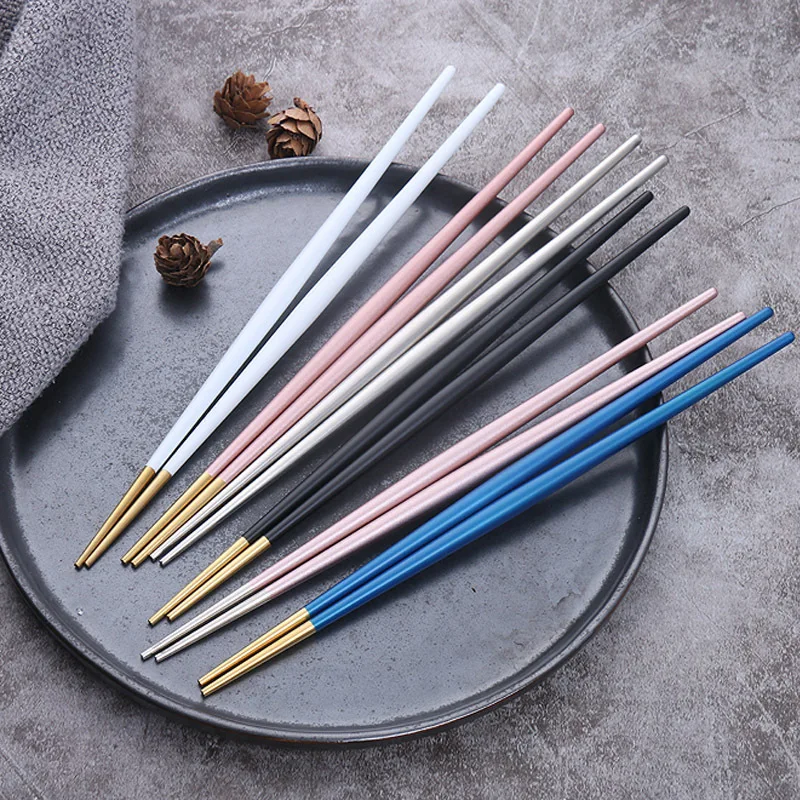 Japanese Korean Sushi Chopsticks Portable 304 Stainless Steel Creative Laser Tip for Household Restaurant Hotel Use