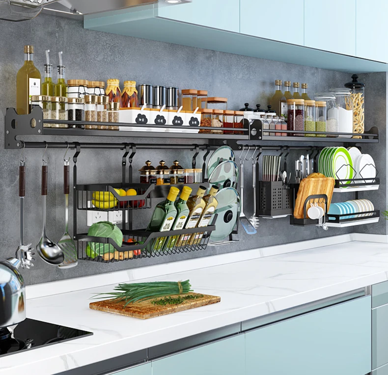 304 Stainless Steel Wall Mounted Rack Set Meal Accessories Rack Shelf DIY Matching Spice Rack