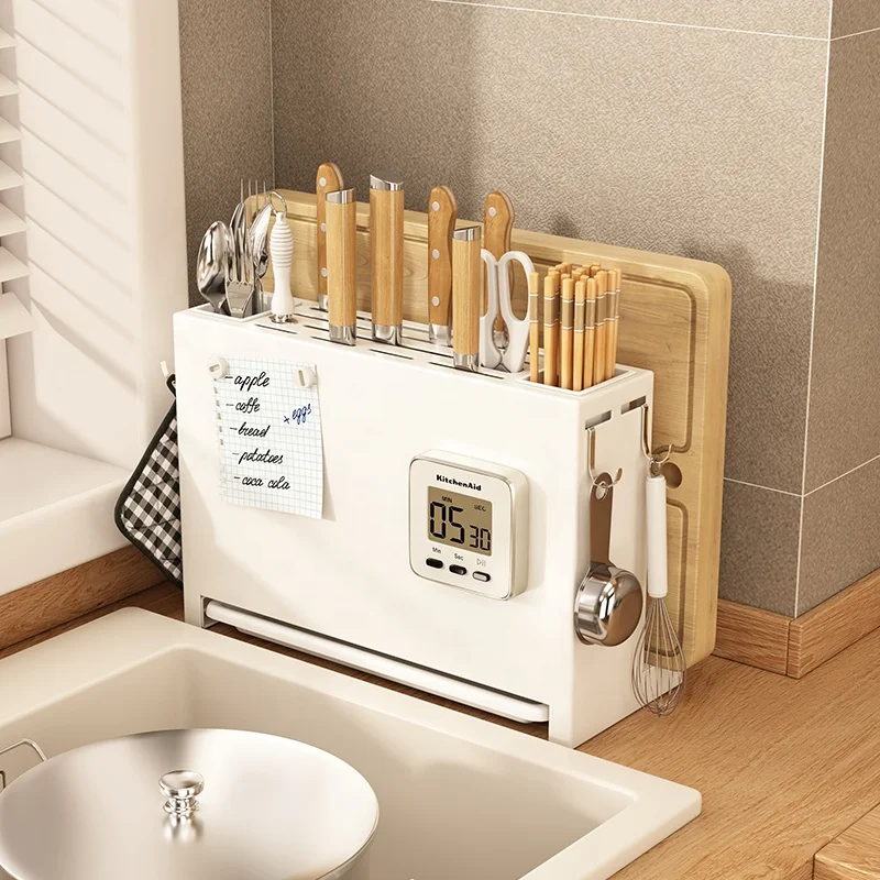 New 6 Hooks Multi-function Kitchen Desktop/wall Mounted Stainless Steel Fork Spoon Knife Integrated Storage Holder Rack Stand