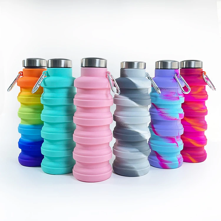 Outdoor Portable Collapsible Multicolorful Drinking Sports Bottle  Silicone Foldable Water Bottle