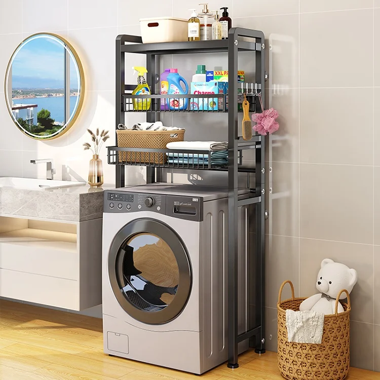 Saver Space Storage Holders Racks Bathroom Organization Washing Drying Machine Stand Stacking Over Shelf Sliding Basket Drawer