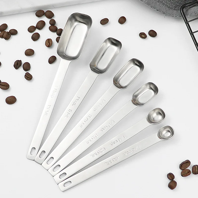 Adjustable Mini Square Stainless Steel Measuring Spoons Eco-Friendly Dry Liquid Ingredients Kitchen Tool Silver Scoops