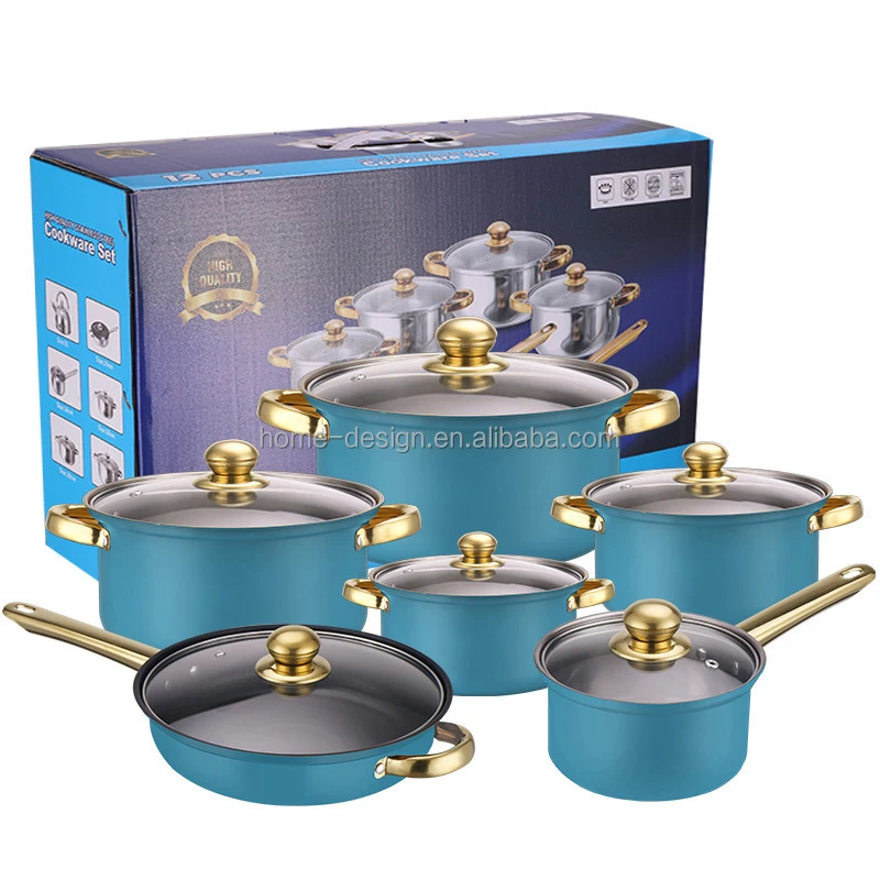 12-Piece Anti-Rust Stainless Steel Cookware Set Non-Stick Kitchenware Including Fry Pan Cooking Pot for Kitchen Use Metal