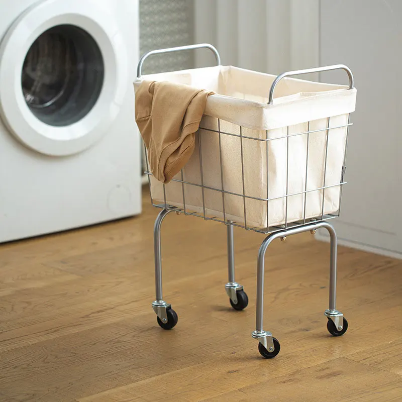 Large Capacity 48L Movable Metal Mesh Organizer Trolley with Wheels Dirty Clothes Laundry Basket Storage for Bathroom Livingroom