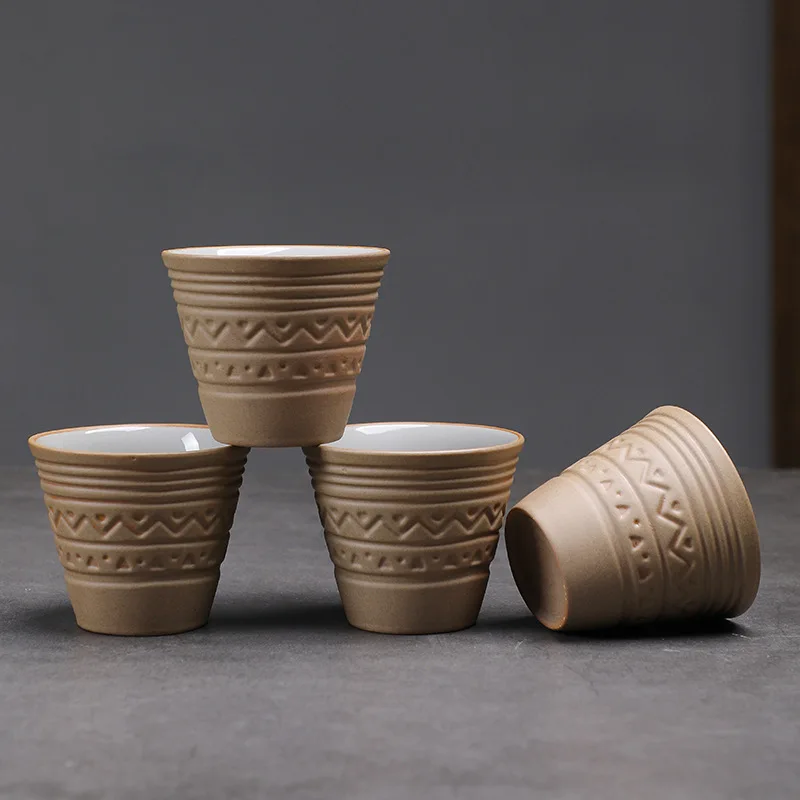 Turkish Vintage Classic Ceramic Cup Set Sand Engraved Arab Style for Coffee Tea Drinks
