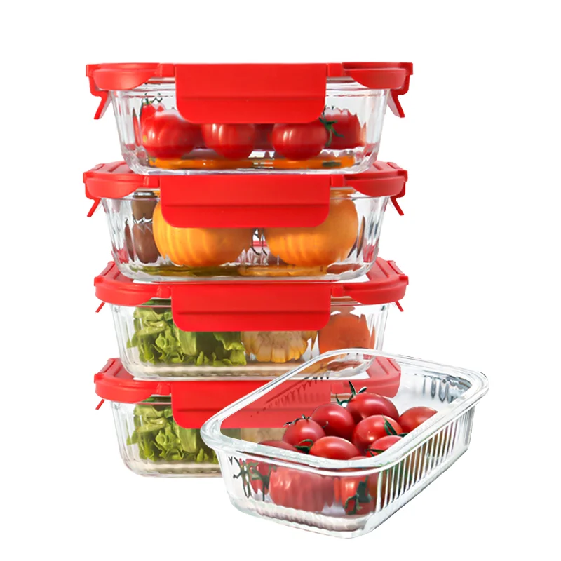 High Quality Food Safe Glass Food Container Rectangle Square and Round Large Capacity Food Container for Home