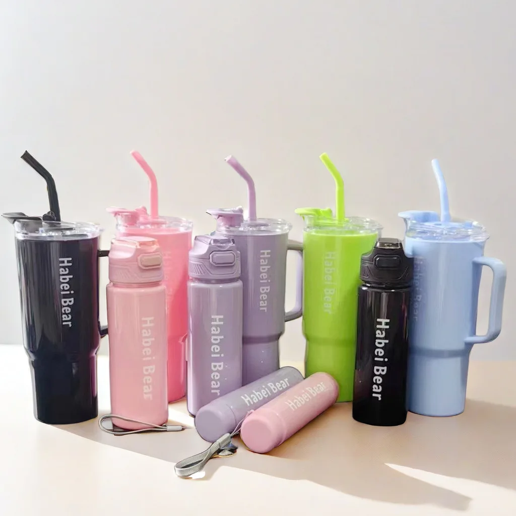 Portable Large Capacity 40oz Plastic Cup Set with Straw for Back to School Activities for Hiking and Coffee Drinking