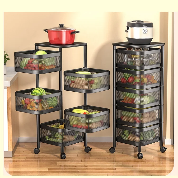2025 Upgrade Kitchen Cabinet Rack Multi-Layer Square Metal Rotatable Storage Holder Rack