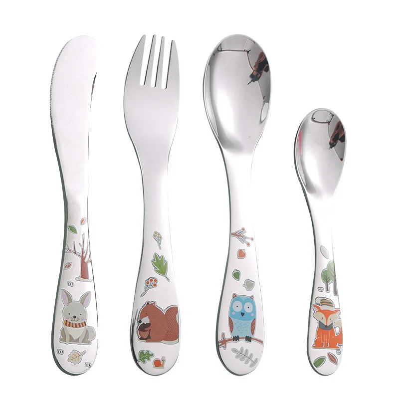 Cartoon Cute 18-8 Stainless Steel Minimalist Design Eco-Friendly Kid Spoon Fork for Children Flatware
