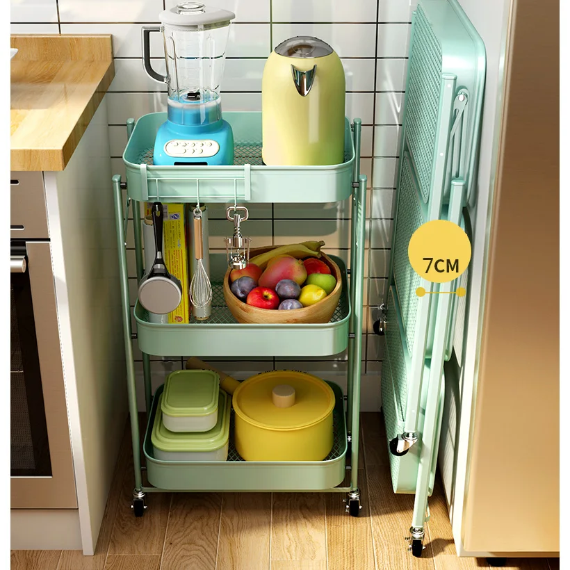 3 Tier Utility Rolling Cart Kitchen Organization Foldable Trolley Cart Rack Storage Holders Racks