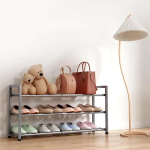 3-Tier Expandable Shoe Rack Iron Metal Organizer for Small Space Floor-standing Closet Fits 12 Pairs Home Hallway Living Room