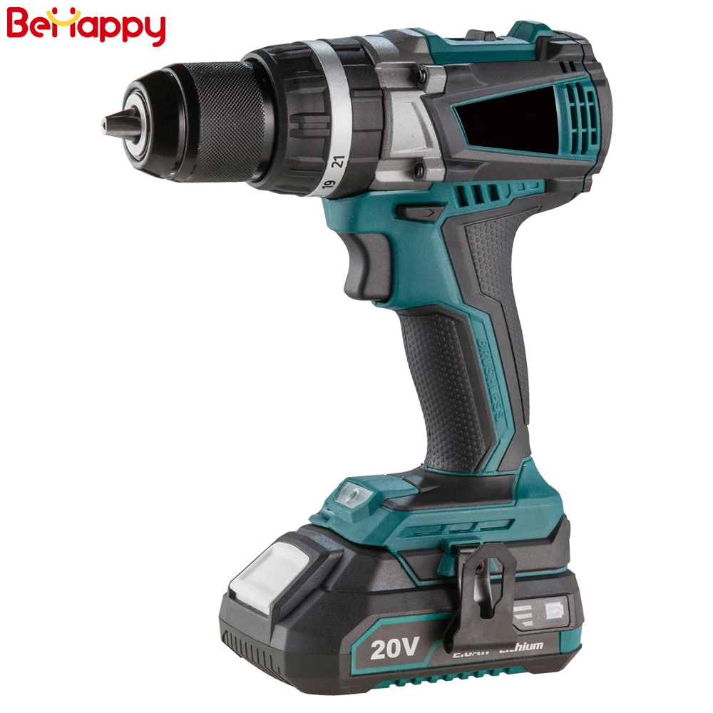 BEHAPPY 18V Rechargeable Brushless Li-ion Battery Electric Cordless Impact Wrench Power Drill