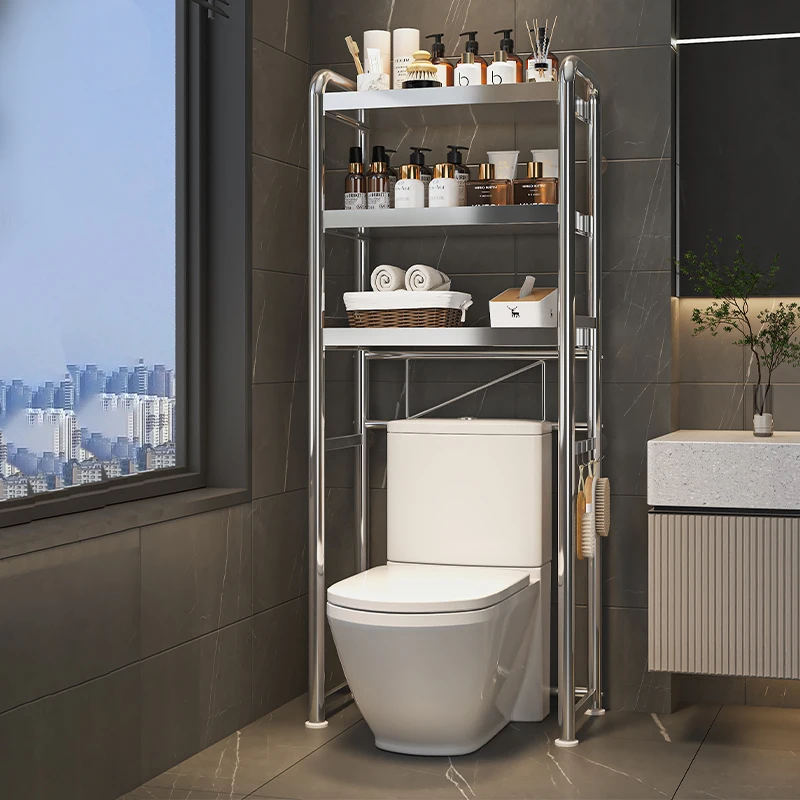 3 Tier 304 Stainless Steel Storage Rack Above Toilet Removable Bathroom Standing Towel Bath Supplies Organize Holder Space Saver