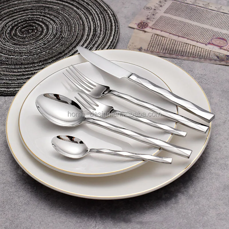 Tableware Luxury Design Square Handle Shape Cutlery Stainless Steel Silver Black Gold  Cutlery for Wedding Spoon and Fork Set