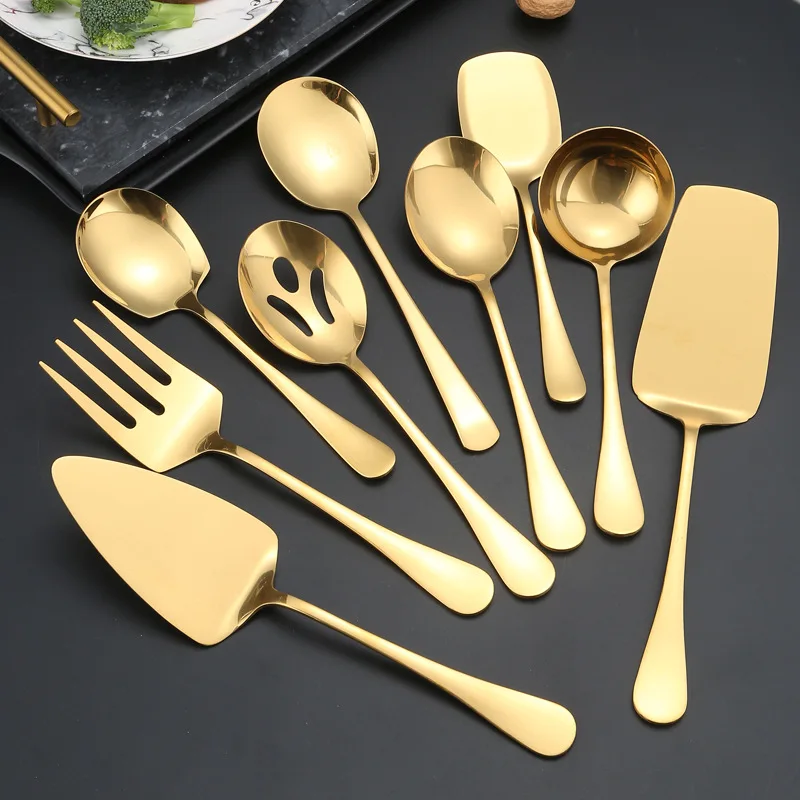 European Classic Hotel Restaurant Stainless Steel Salad Serving Set Durable Fork Spoon for Weddings Eco-Friendly