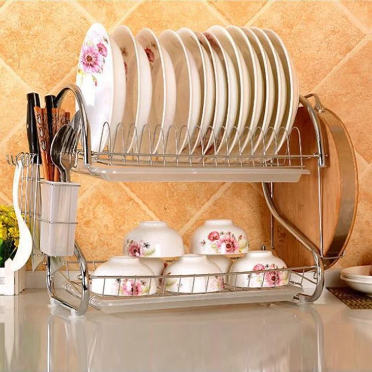 2 Layers Storage Kitchen Sink 304 Stainless Steel Unique Dish Drainer Rack Tableware Holder Plate  for Dishwasher