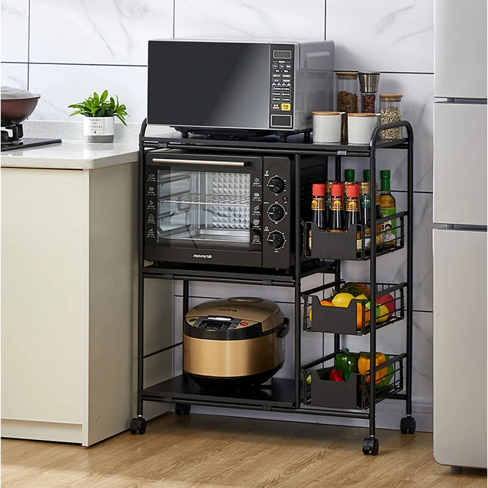 Multifunctional Household Kitchen Metal Storage Rack Organizer Three-Layer Multi-Layer Drawer Design