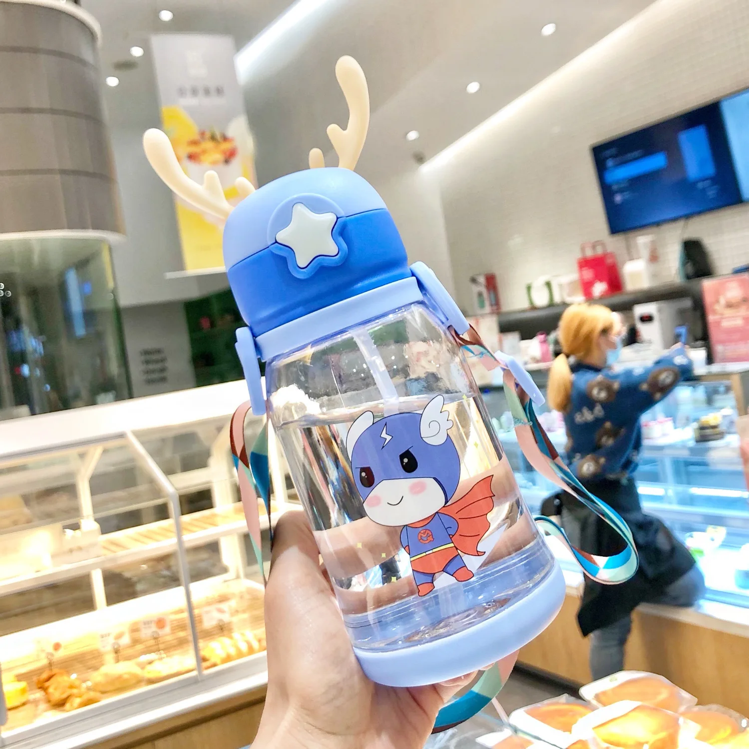 Large Capacity Cute Cartoon Strap Cup Convenient Direct Drinking for Kindergarten Primary School Children Water Bottle