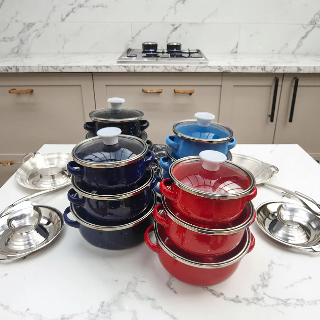 Trendy Portable Kitchen Essential Utensils Six-Piece Set of Enamel Non Stick Pots  Cookware Set for Home Use Classic Design