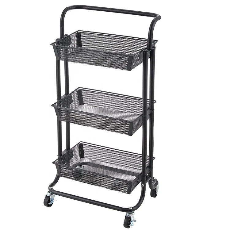 2025 Multifunctional Kitchen Cart Multi-Layer Metal Mesh Wheeled Fruit Vegetable Basket Rack Practical Storage Trolley