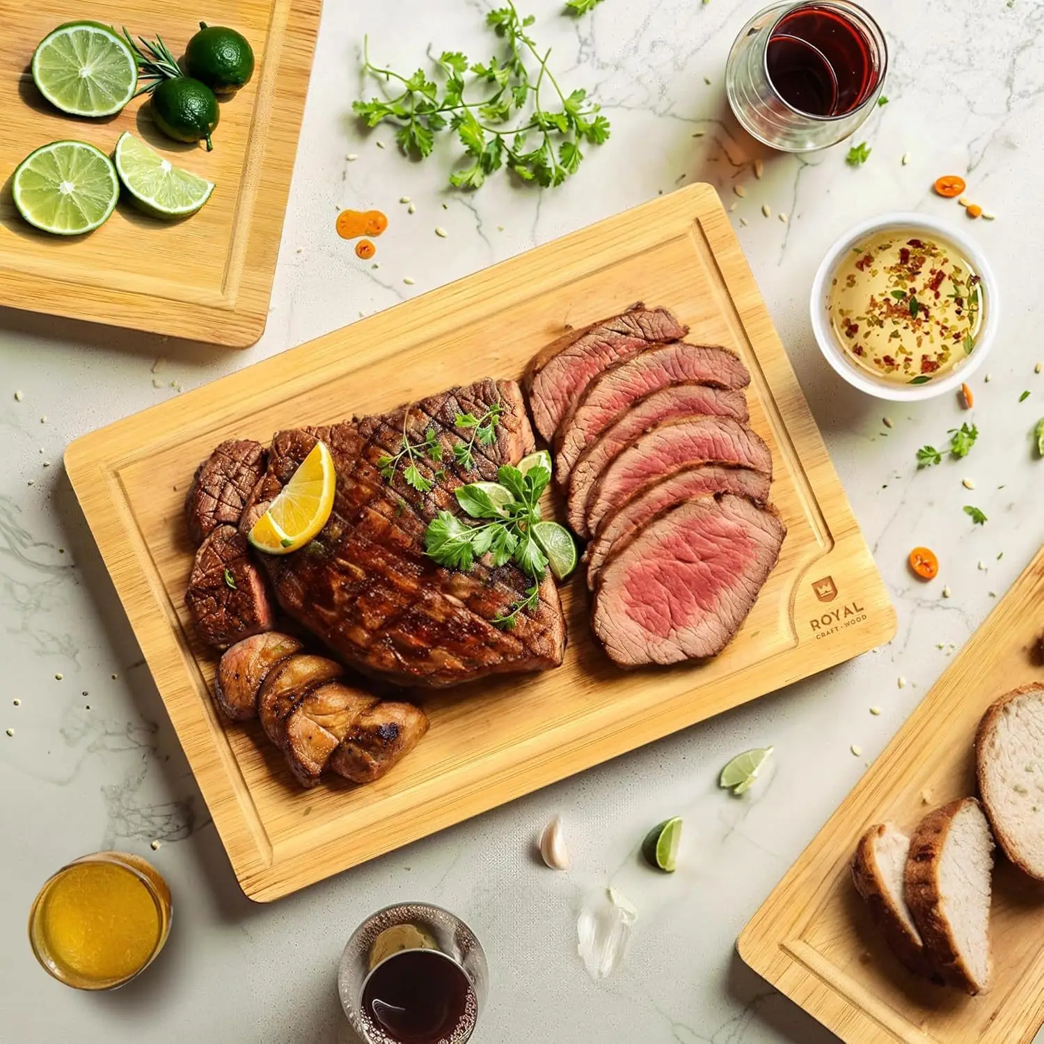 Hot Sale 3-Piece Durable Non-Toxic Bamboo Cutting Board Set New Design Wood Kitchenware for Household Use