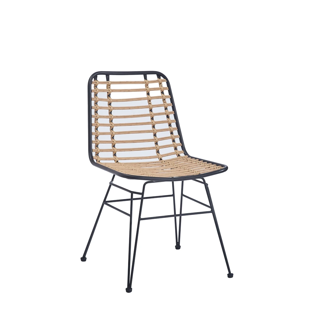 Dining Room Comfy Home Upholstered Seat Outdoor Armless Chairs Rattan Dining Chair with Metal Legs