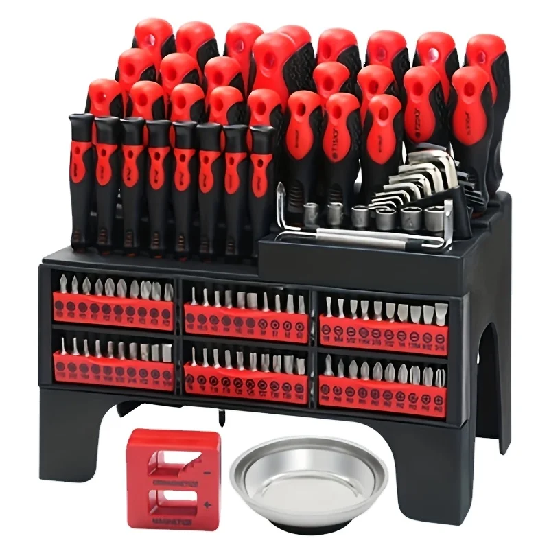 A 118-piece Screwdriver Set With Plastic Holder and Multiple Screwdriver Head Repair Tool Set