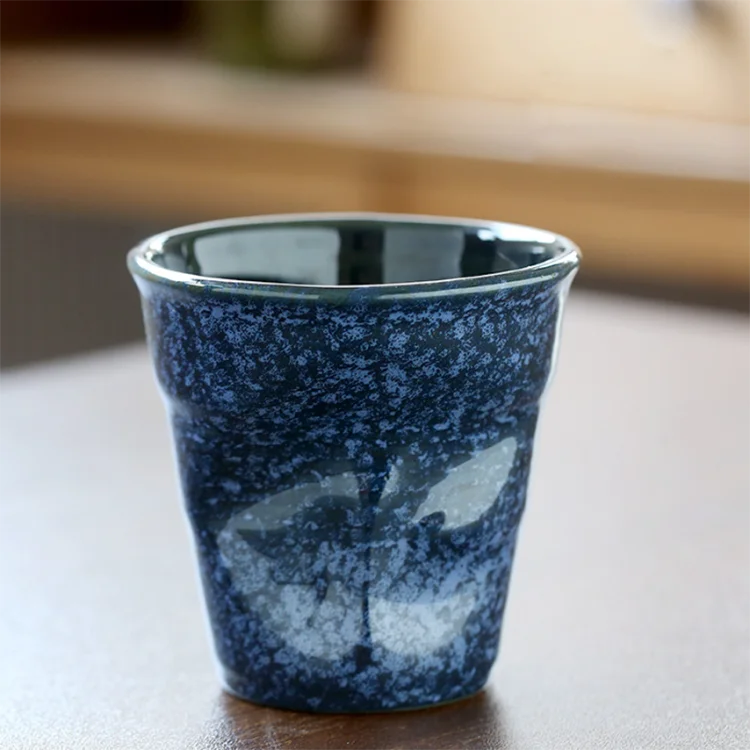 High Quality 200ml Ceramic Mug Blue and Brown Irregular Design for Outdoor Activities