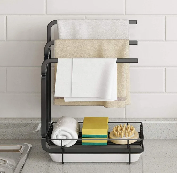Stainless Steel Metal Kitchen Sponge bob Sink Caddy Organizer Faucet Sponge Drain bob Dispenser Holder with Towel bar