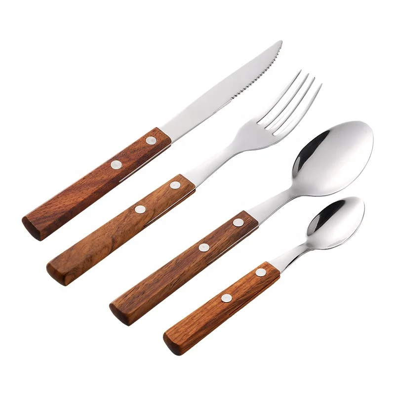 Four-Piece Western Tableware Set New Rosewood and Stainless Steel Cutlery for Business Gifts or Home Use