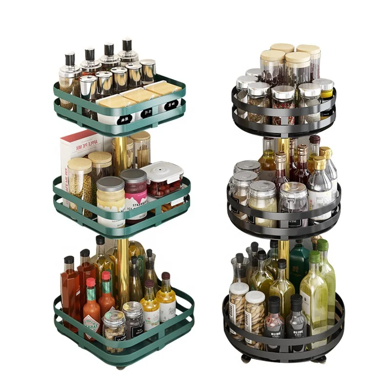 2025 New Kitchen Spice Rack Multi-Layer Countertop Rotating Rack Metal Layered Storage Organizer