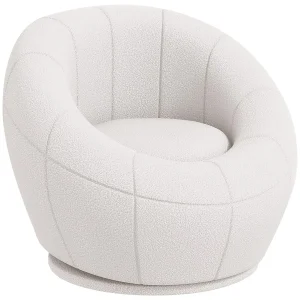 Pale White Modern Luxury Single Sofa Chair Teddy Fabric 360-Durable Contemporary Style Swivel Armchair for Home Office or Cafe
