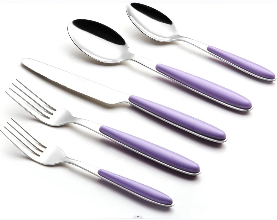 16-Piece Stainless Steel Flatware Set with ABC Plastic Decorative Handle Color-Handled Kitchen Tableware