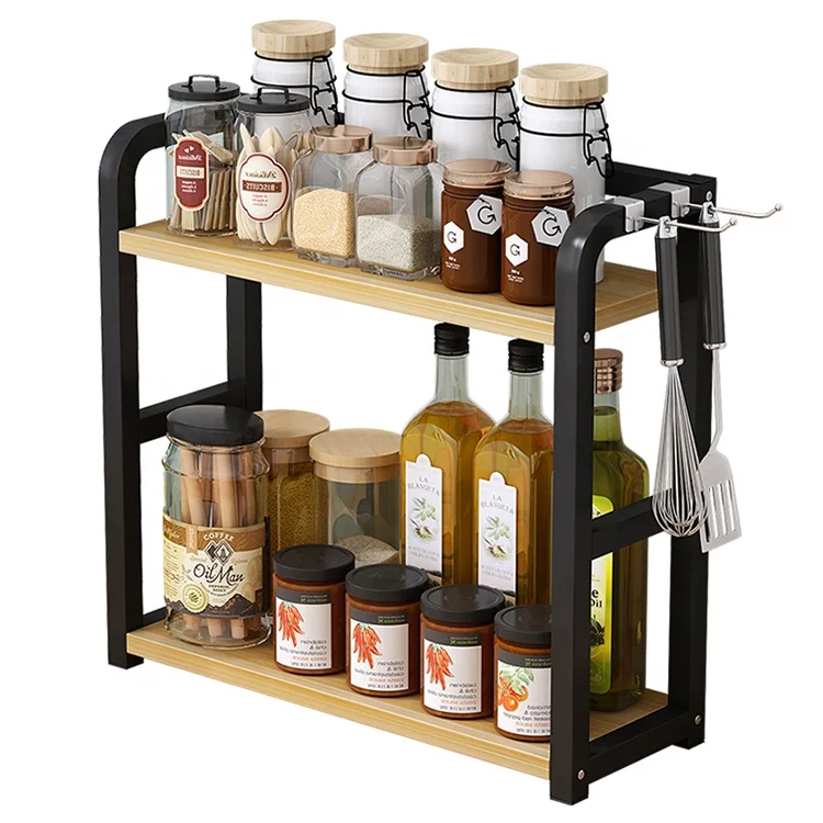 2025 Kitchen Products of All Types Organizer Masala Box 2 Tire Metal Commercial Wooden Spice Rack