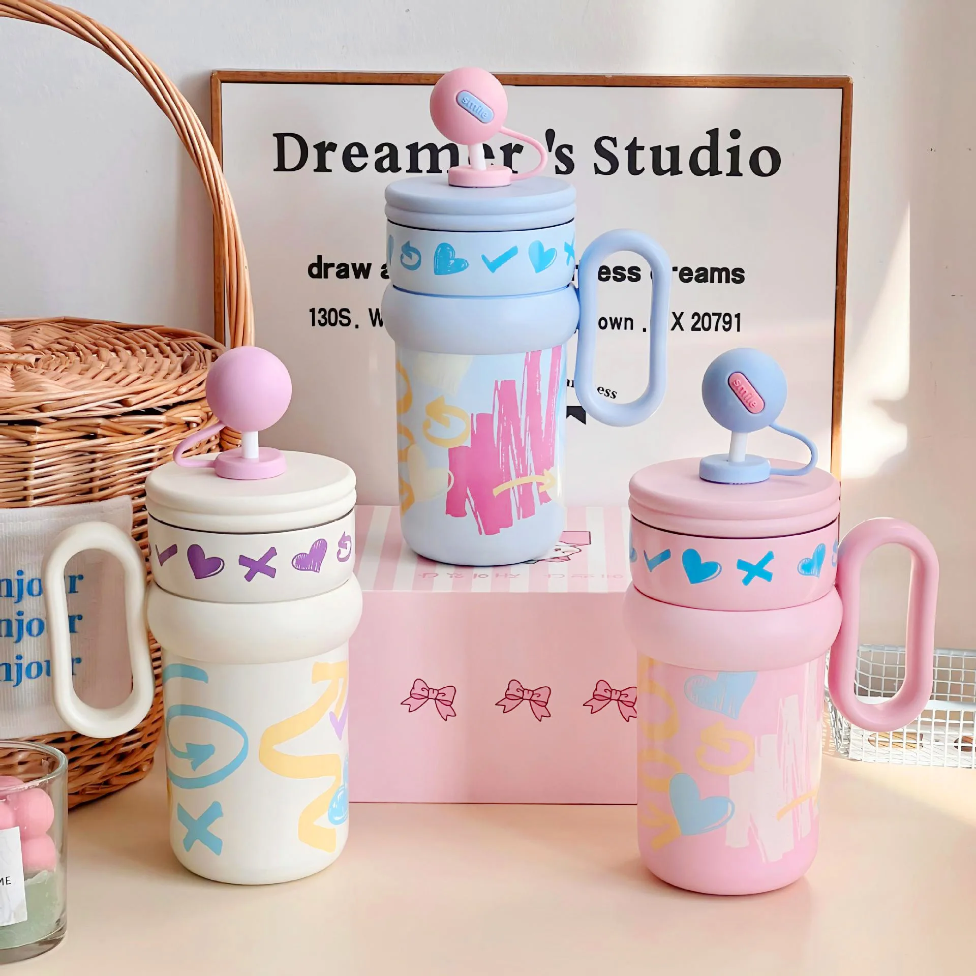 Large Capacity 650ml 540ml Stainless Steel Portable Tumbler Straw Fashionable Insulated Tumbler for Home Office Camping
