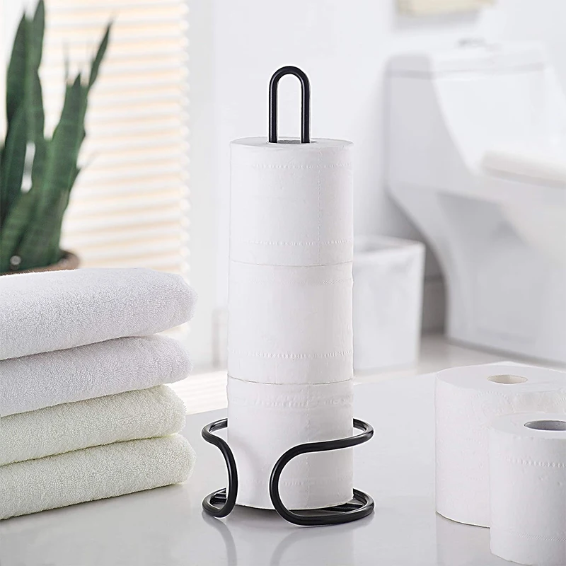 Heavy Duty Metal Paper Towel Rack Countertop Standing Toilet Roll Holder Weighted Base Kitchen Bathroom Tissue Shelf Storage