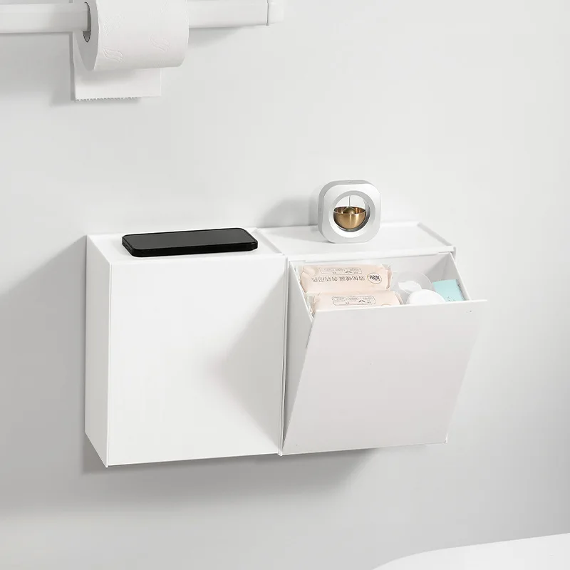Toilet Side No Punching Hanging Garbage Storage Bathroom Wall Mounted Paper Boxs Stackable Clamshell Tissue Organizer Soap Bin