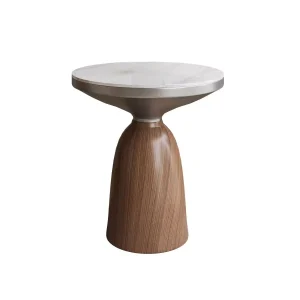 Direct Contemporary Ceramic-Topped End Table with Wooden Pedestal for Home Interior Coffee Table Decor