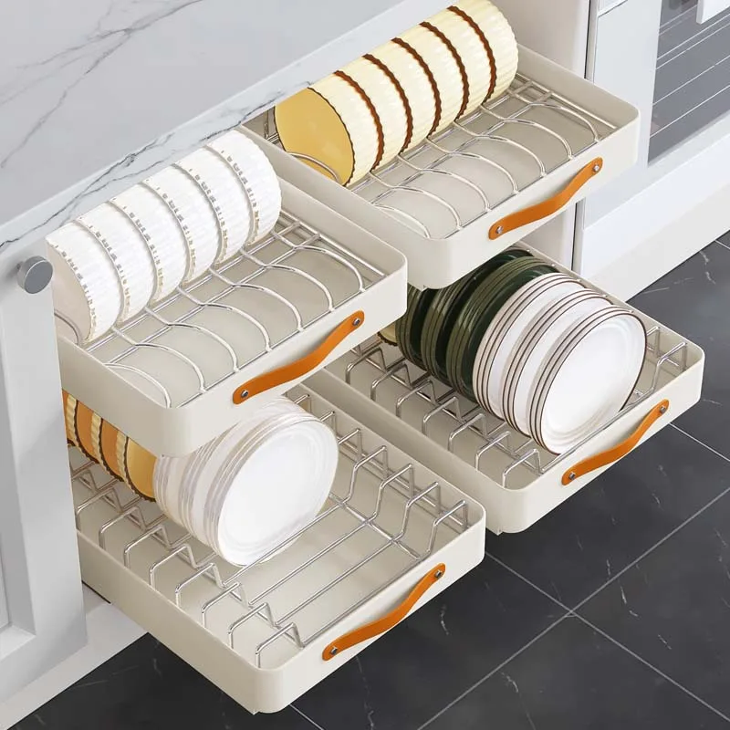 Kitchen Slide Rails Pull-out Drawers Cabinets Organize Holder Under Sink Dish Drying Rack Bowl Plate Drainer Retractable Shelf