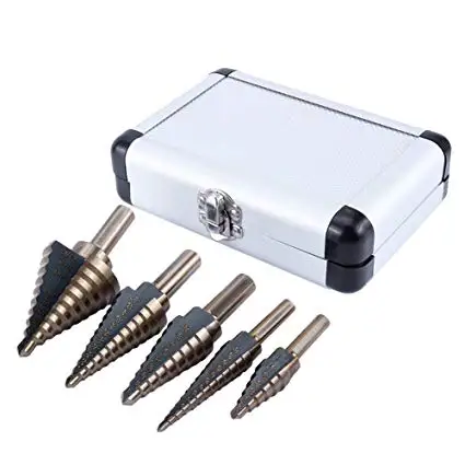 BEHAPPY 5PCS Straight Flute HSS Cobalt Step Cone Drill Bit Set for Stainless Steel Drill