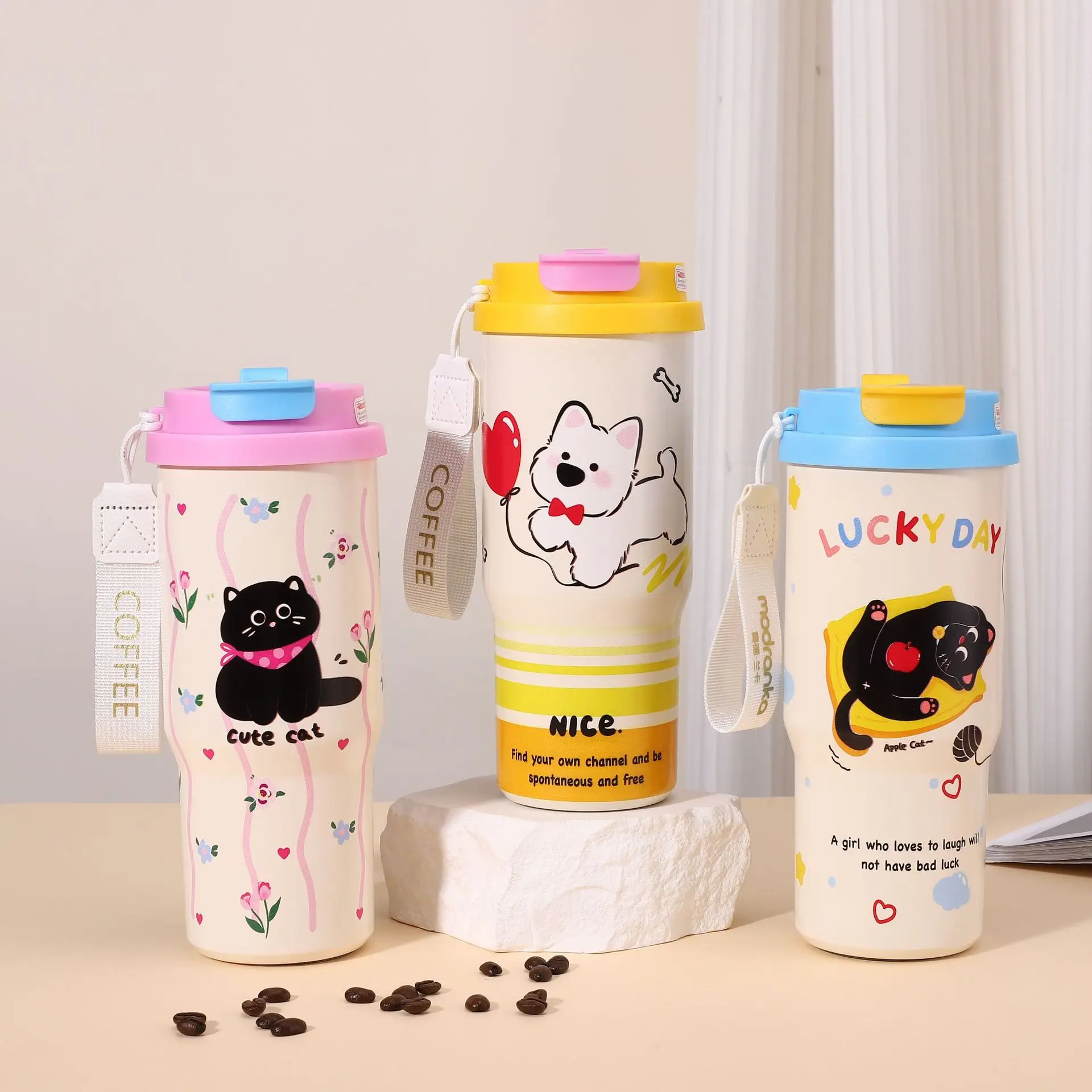 Portable 700ml Cartoon Leak Proof Kids Cup Double Wall Insulated Stainless Steel Tumbler Cute Children Water Bottle
