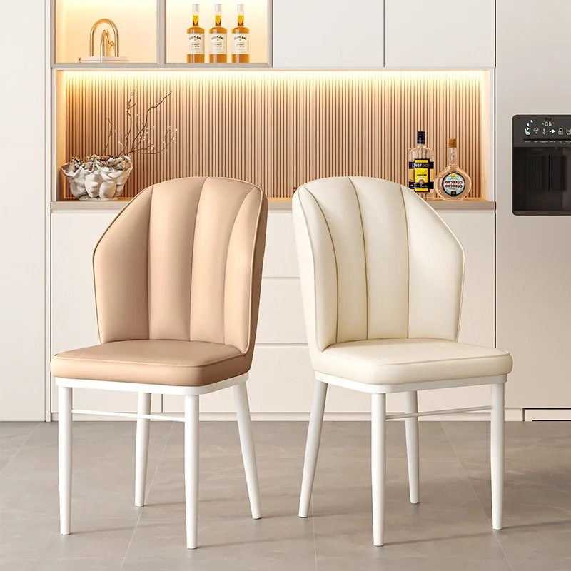 2025 Cream Modern Simple Dining Chair with Soft Backrest High-End Home Leisure Hotel Cafe Dining Table Metal Material