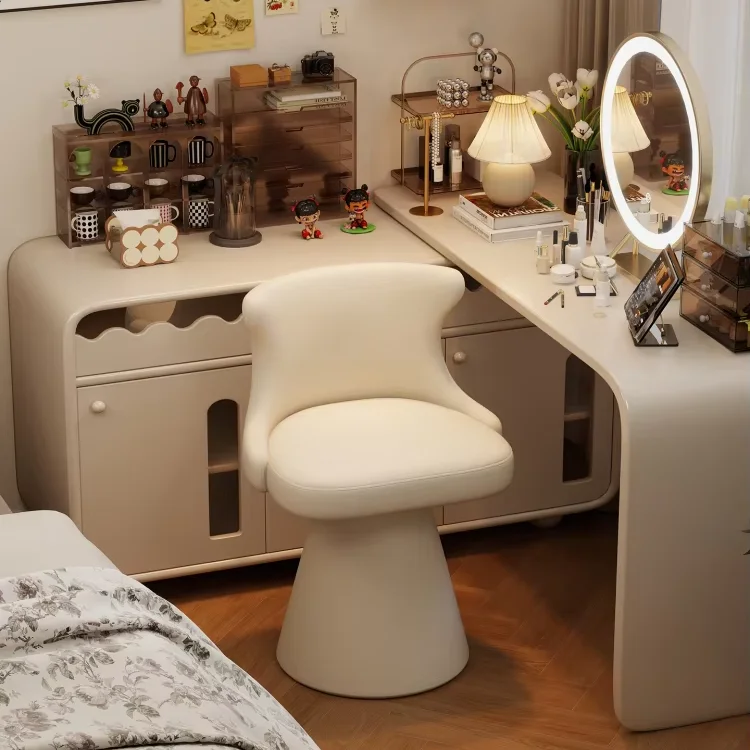 High-End Italian Style Vanity Table Chair Rotatable Light Luxury Backrest Makeup Stool for Girls' Bedroom Cloakroom Internet