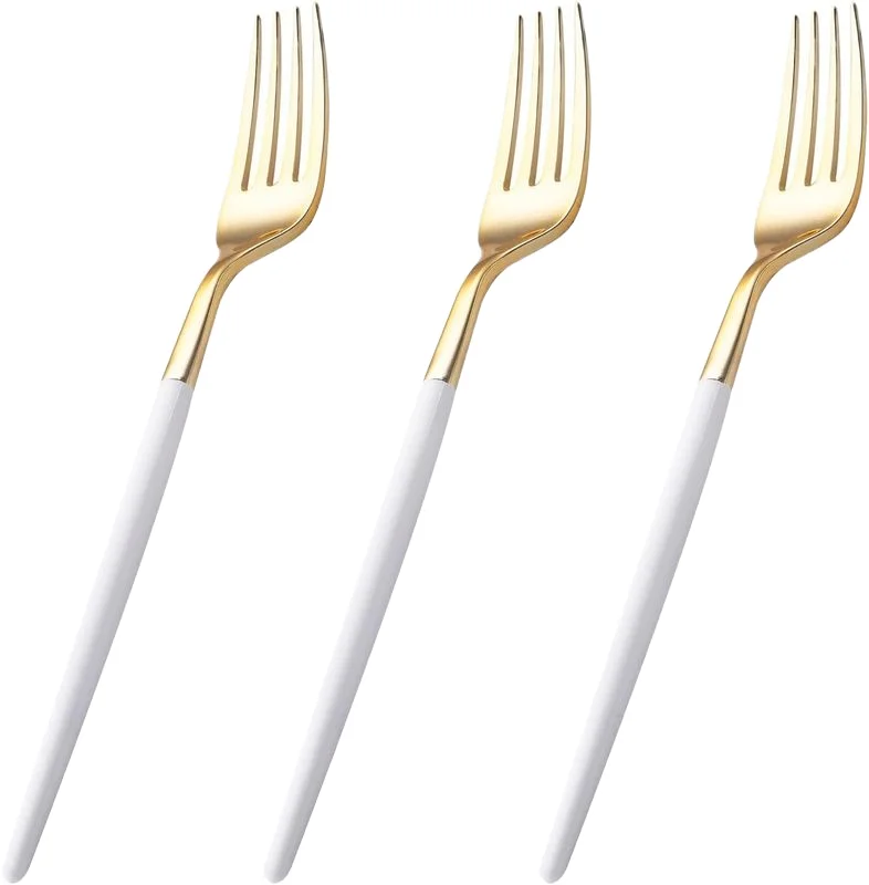 Gold Flatware Disposable Plastic Fork Sets for Camping and Outdoor Parties for Serving Cake