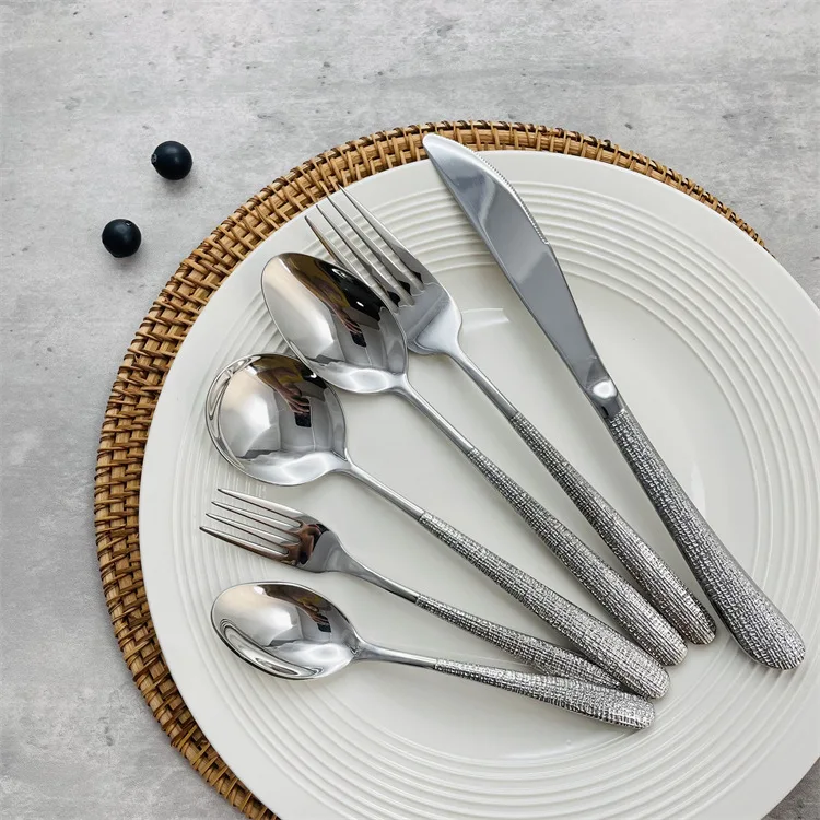 Elegant 9-Piece 304 Stainless Steel Cutlery Set Thick Dessert Spoon Flat Shovel Knife Fork for Western Tableware for Parties