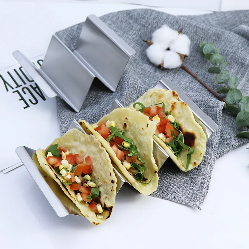 Kitchen 430 Stainless Steel Wave Type Taco Grill Holder Deep Frying Tortilla Storage Shelf Restaurant Mesa Pizza Organize Rack