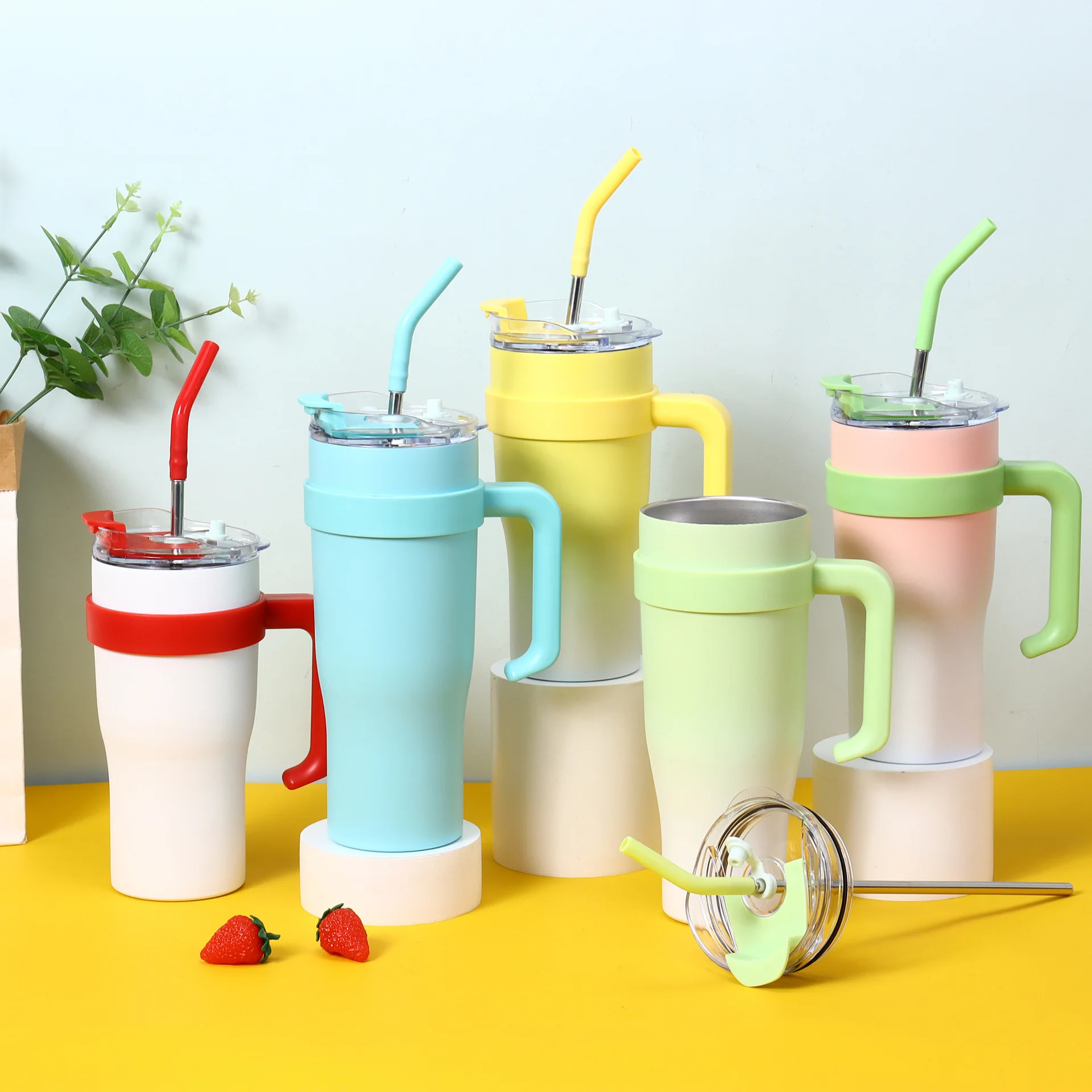 40oz Insulated Stainless Steel  Classic Design Car Cup Handle Portable Vacuum Flasks for Hot Food Travel Water Bottle